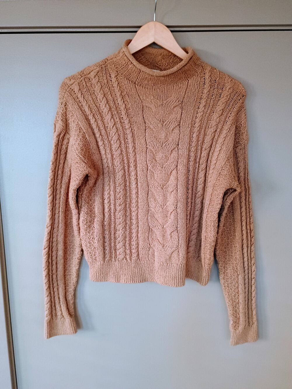 J.Crew Women's fisherman Cable Knit Mock Neck neutral tan quiet Luxury Sweater